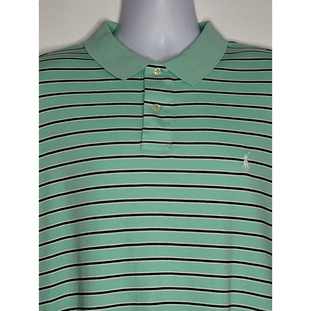 Ralph‎ Lauren Polo Golf Shirt Mens Size XXL 2XL Blue Green Striped Short Sleeve